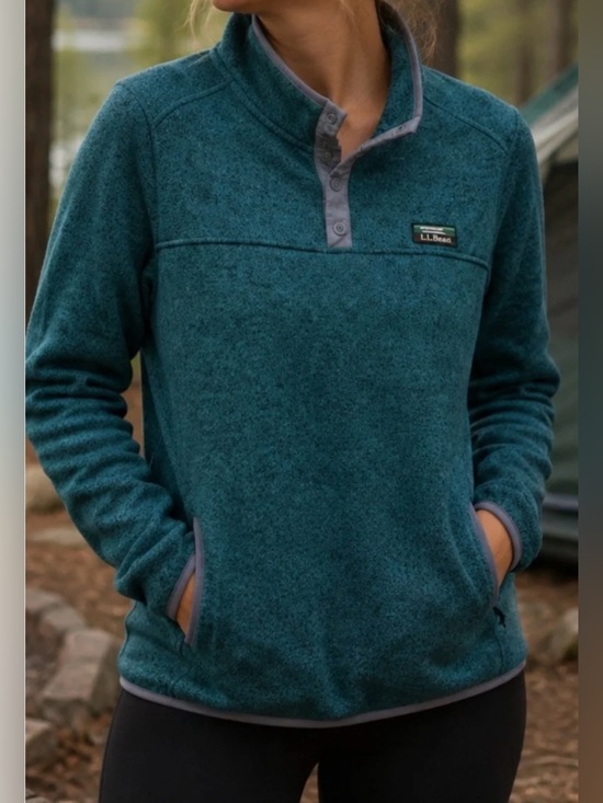 L.L. Bean Jackets & Blazers - L.L. Bean Women’s Teal Fleece Quarter Snap Pullover Classic Sweater